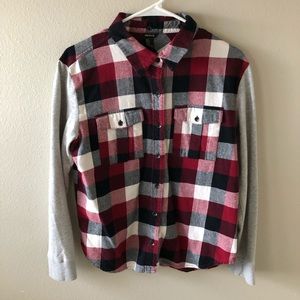 Oversized flannel with sweatshirt sleeves